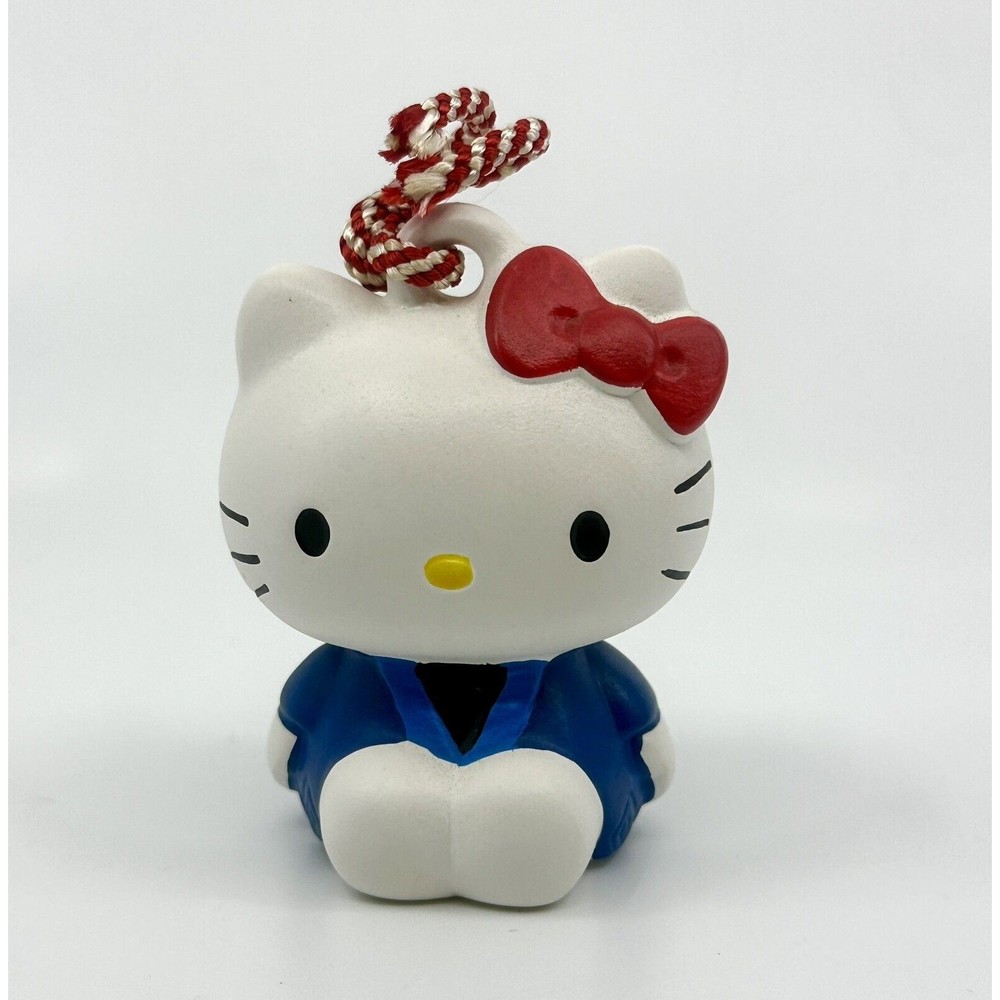 Sanrio Hello Kitty Earthen Bell Ceramic Pottery Figure Japan Blue Yukata Kimono